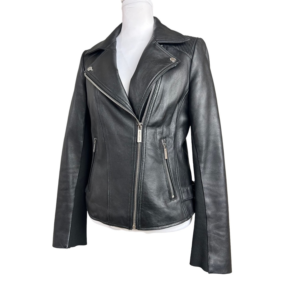 Michael Kors Leather Moto Jacket Black Zip Biker Goth - Picture 3 of 14